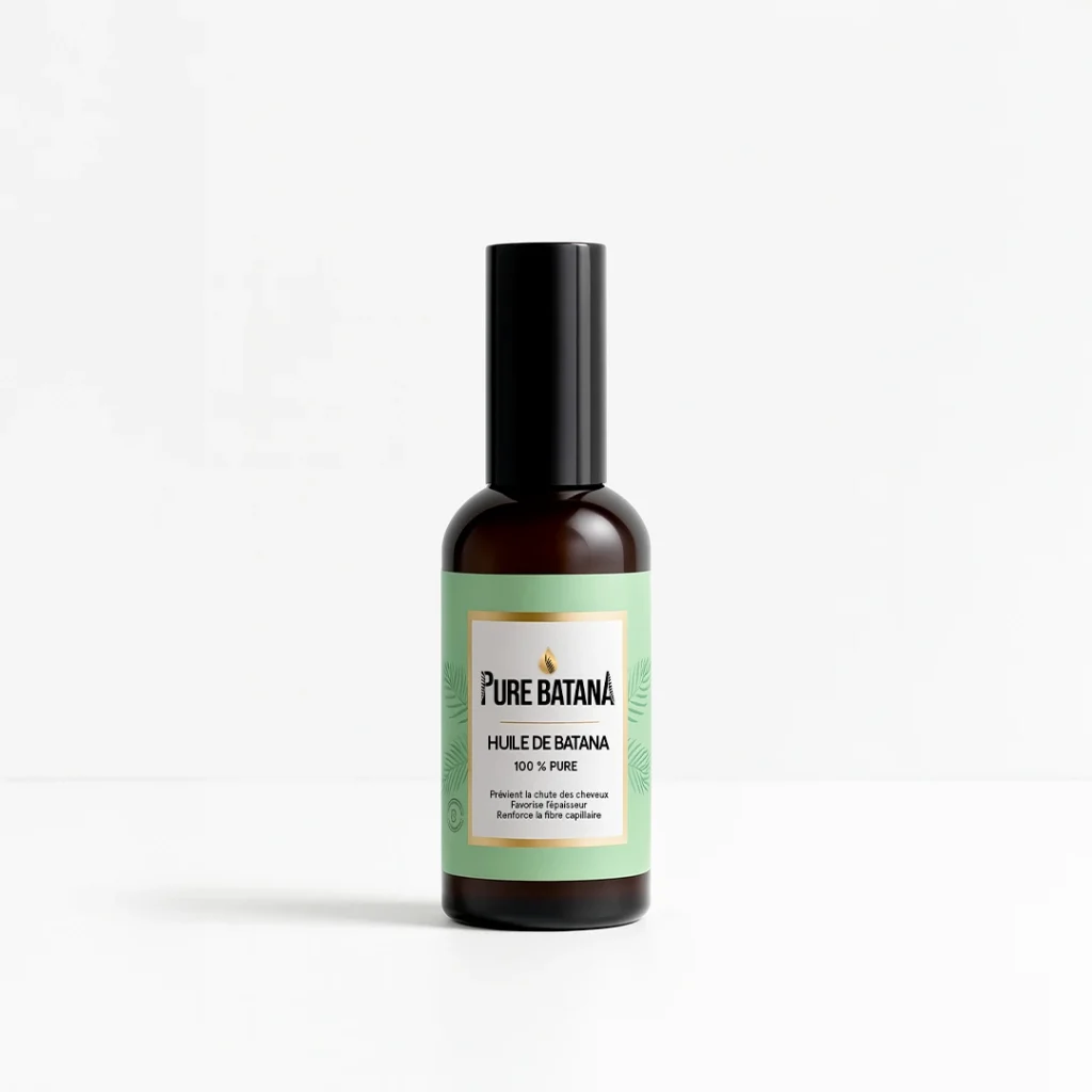 Bouteille d'huile de Batana Pure Batana, soin capillaire naturel pour cheveux crépus, bouclés et frisés, favorisant la pousse et réparant la fibre capillaire.